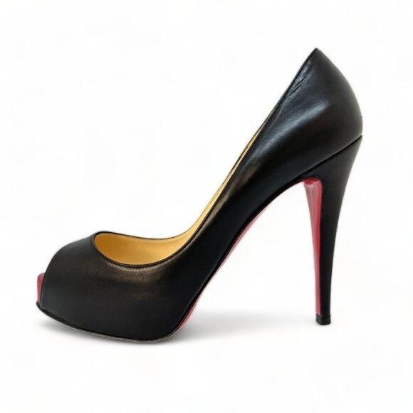 Christian Louboutin Very Prive 120 Leather Black Red EU 35.5 Peep Toe Pump - Picture 3 of 11